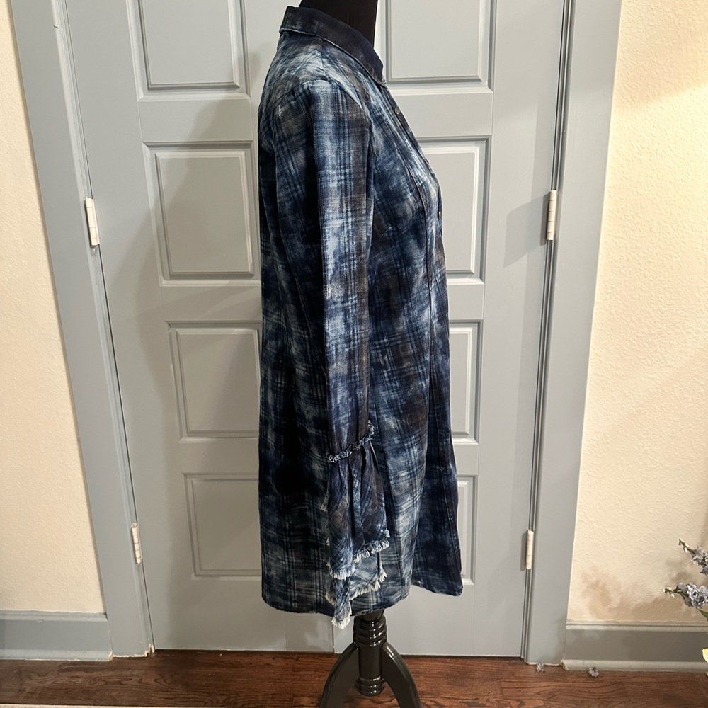 Rodeo Ready! Ryan Michael Women's Indigo Plaid Tiered Sleeve Dress in Size XL. - Picture 12 of 12